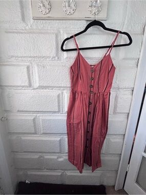 Spaghetti Strap Button-Front Midi Dress in Dusty Rose